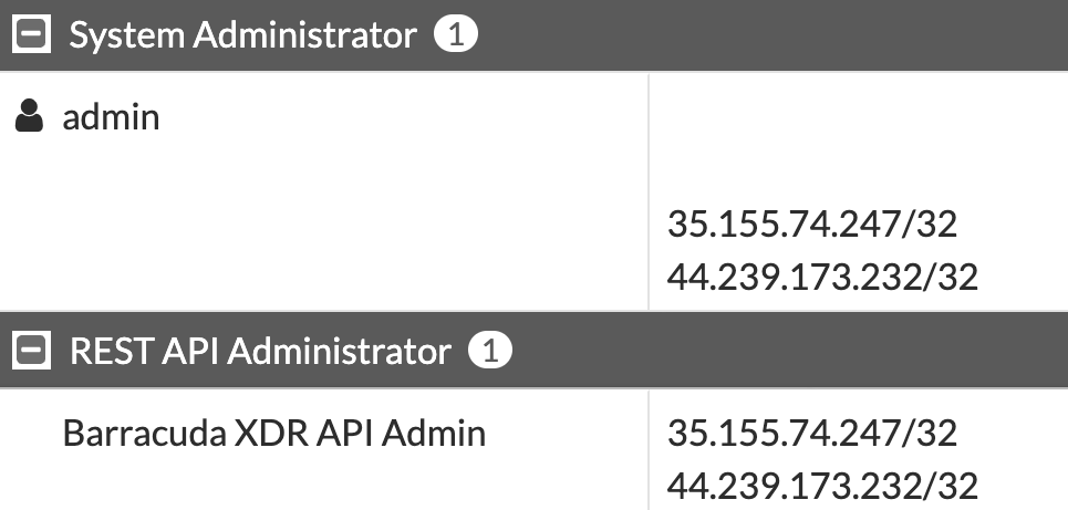 The SOAR IPs and the accounts they must be added to.