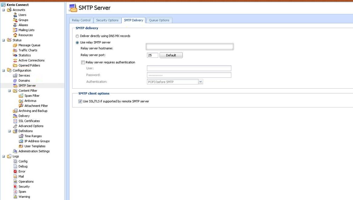 kerio connect smtp settings