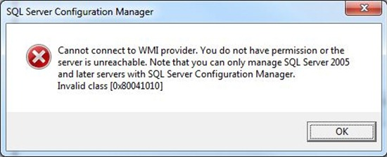 sql 2005 reporting functions configuration manager wmi error