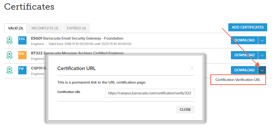 Certification Verification URL