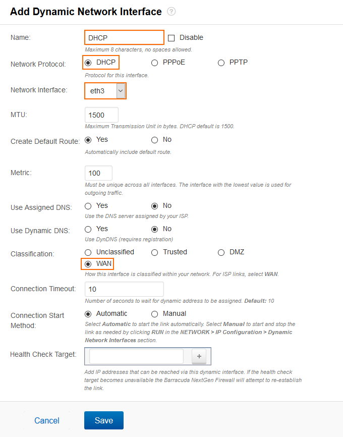 How To Configure An Isp With Dynamic Ip Addresses Dhcp Barracuda Campus 3540