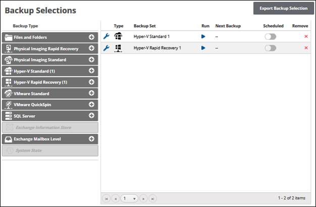 Creating Hyper-V Rapid Recovery Backup Sets