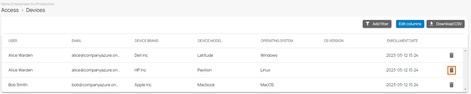 assignment type available for enrolled devices